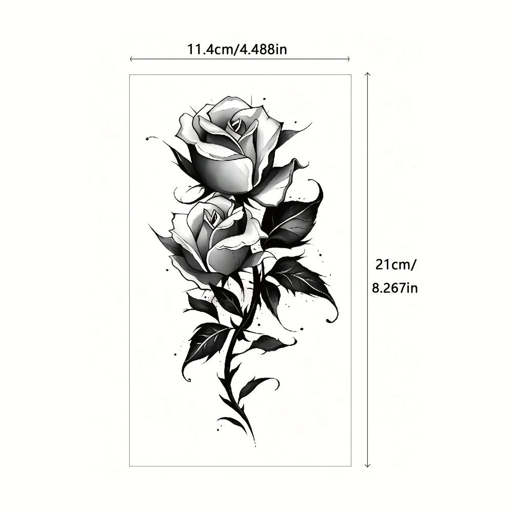 Black Flower Butterfly Temporary Tattoo Stickers Waterproof for Body Arm Leg Chest