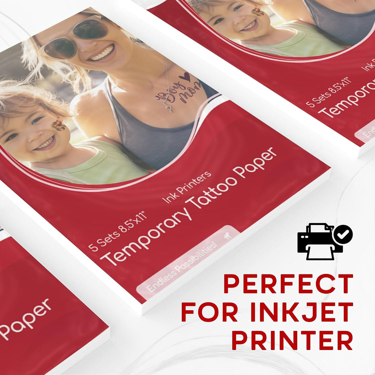Temporary Tattoo Paper for Inkjet Printer - Skin Safe, Water Resistant 8.5x11 (5 Sheets) - DIY Fun