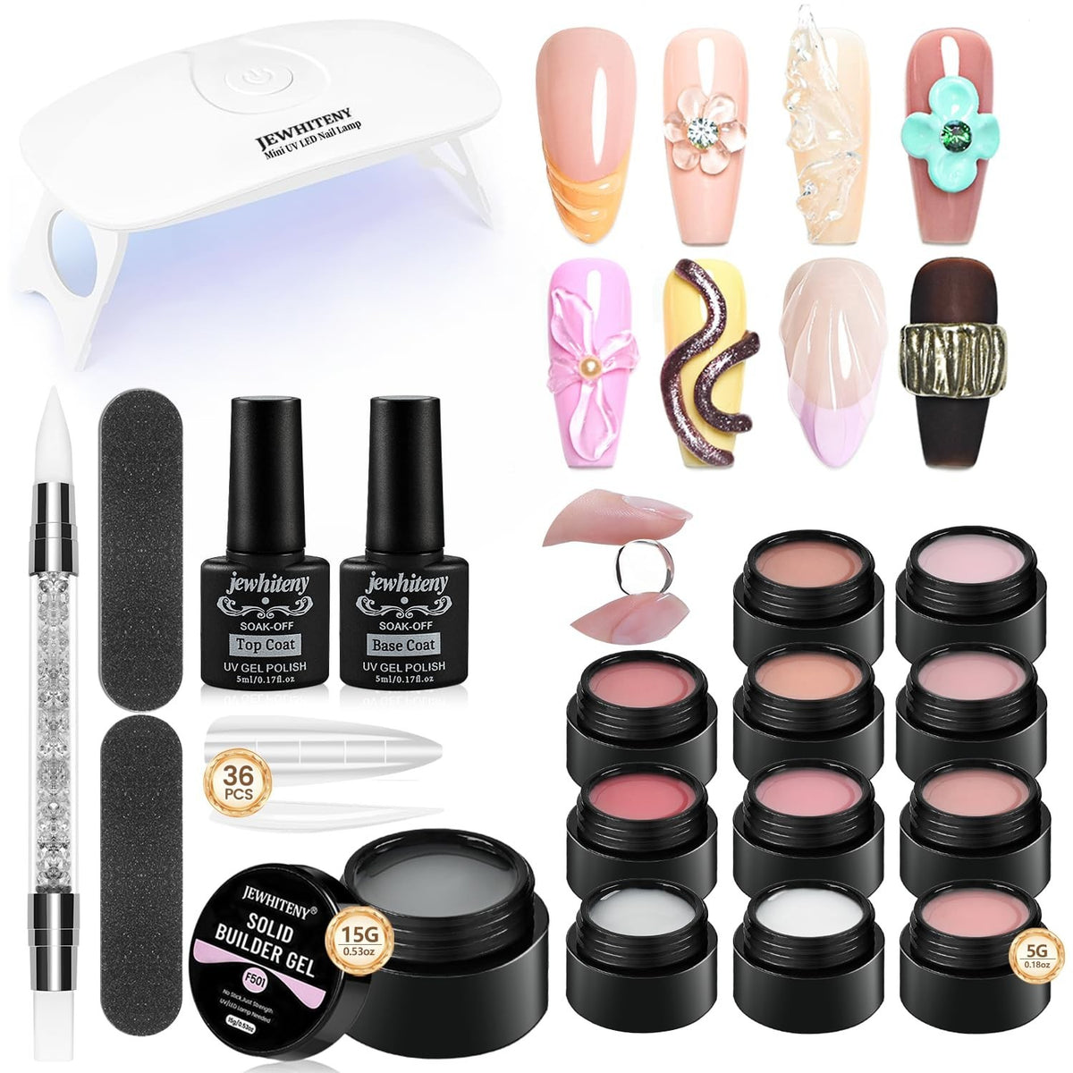 Non-Sticky Builder Gel Nail Art Kit with UV Lamp - 12 Colors for Perfect Manicures