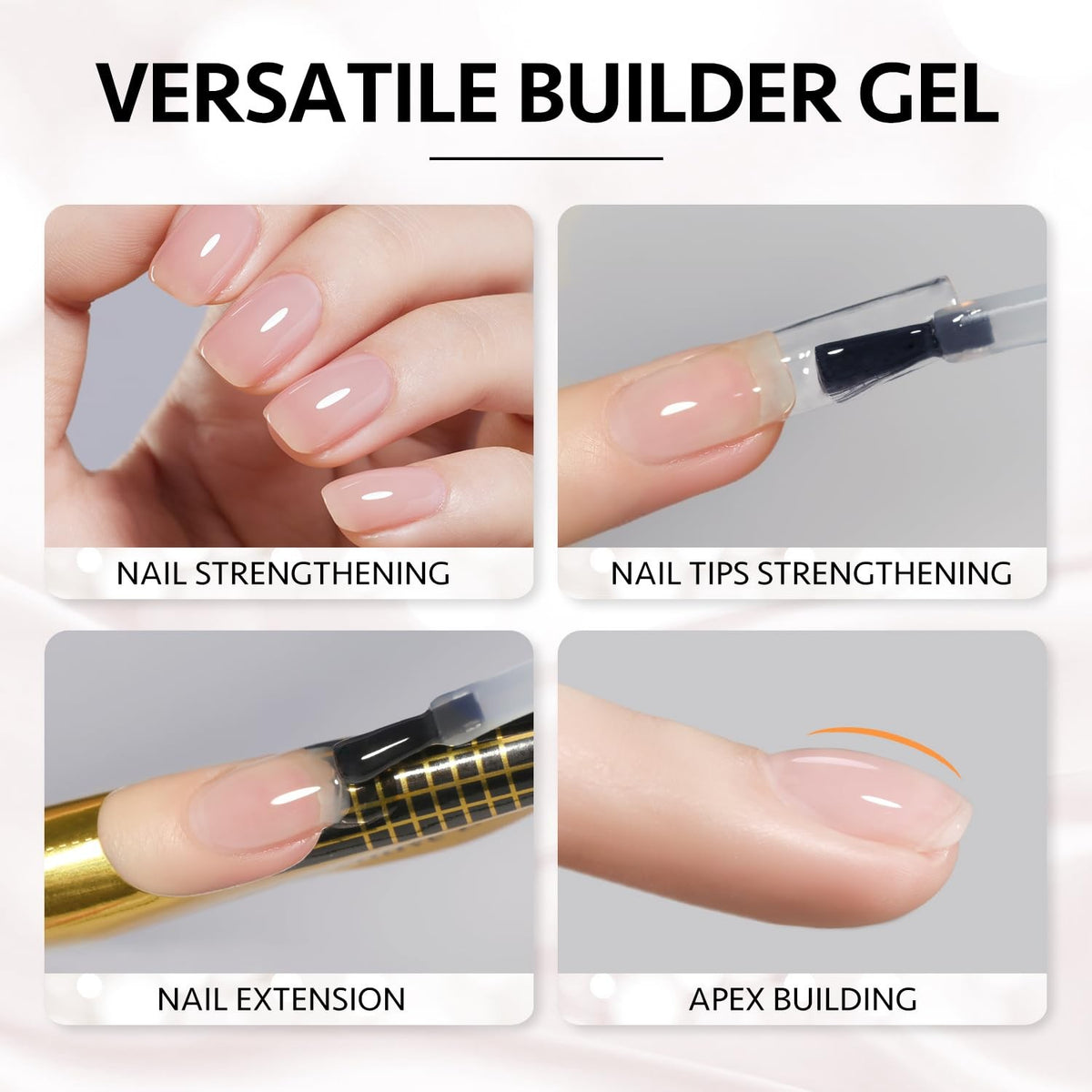 6-Color Builder Gel Nail Set - Milky White Pink Nude Vivid Extensions