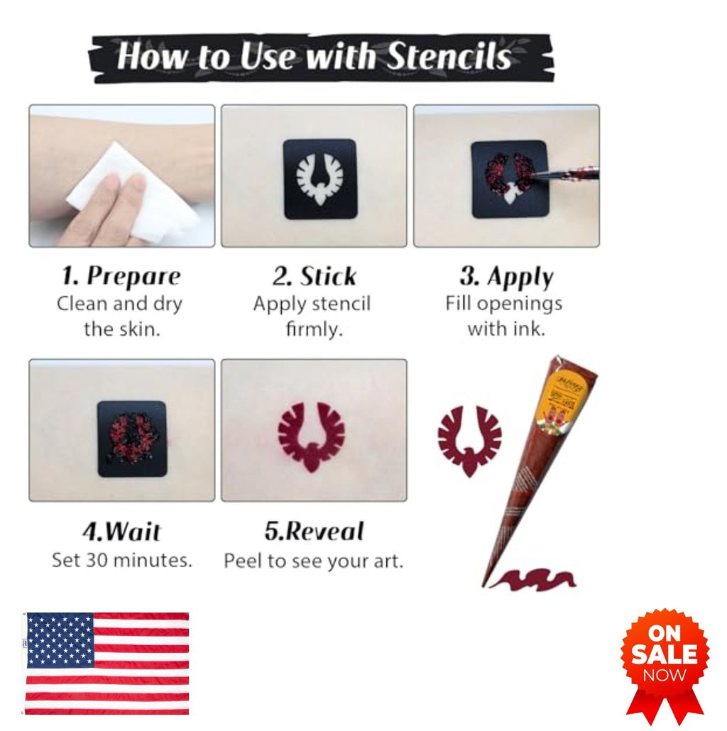 Temporary Tattoo Cone Kit 14 Pcs in 3 Colors – Black, Cherry Red, Reddish-Brown Skin