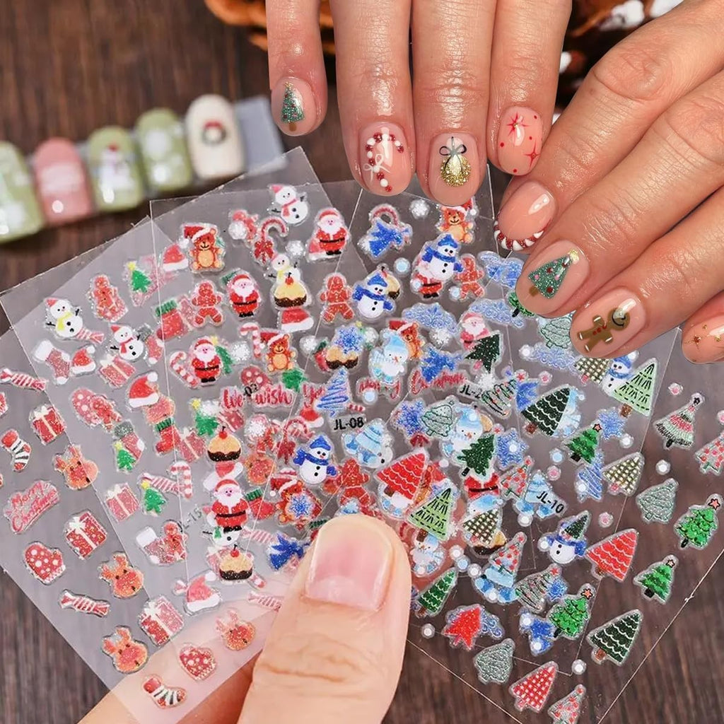 Christmas Nail Stickers 30 Sheets 3D Self-Adhesive Decals for Nail Art & Decorations