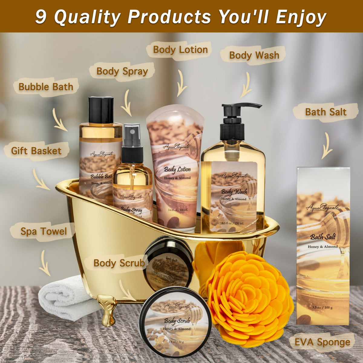 Luxury Spa Gift Basket for Women - Honey & Almond Bath Set