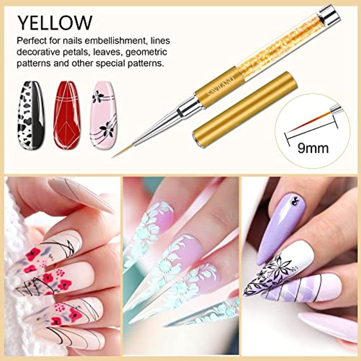 Professional Nail Art Liner Brush Set - 6 Fine Nail Art Brushes for Detailed Designs