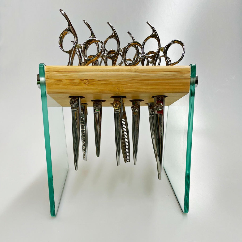 Bamboo Glass Hair Sc scissors Holder Salon Organizer with 8 Holes