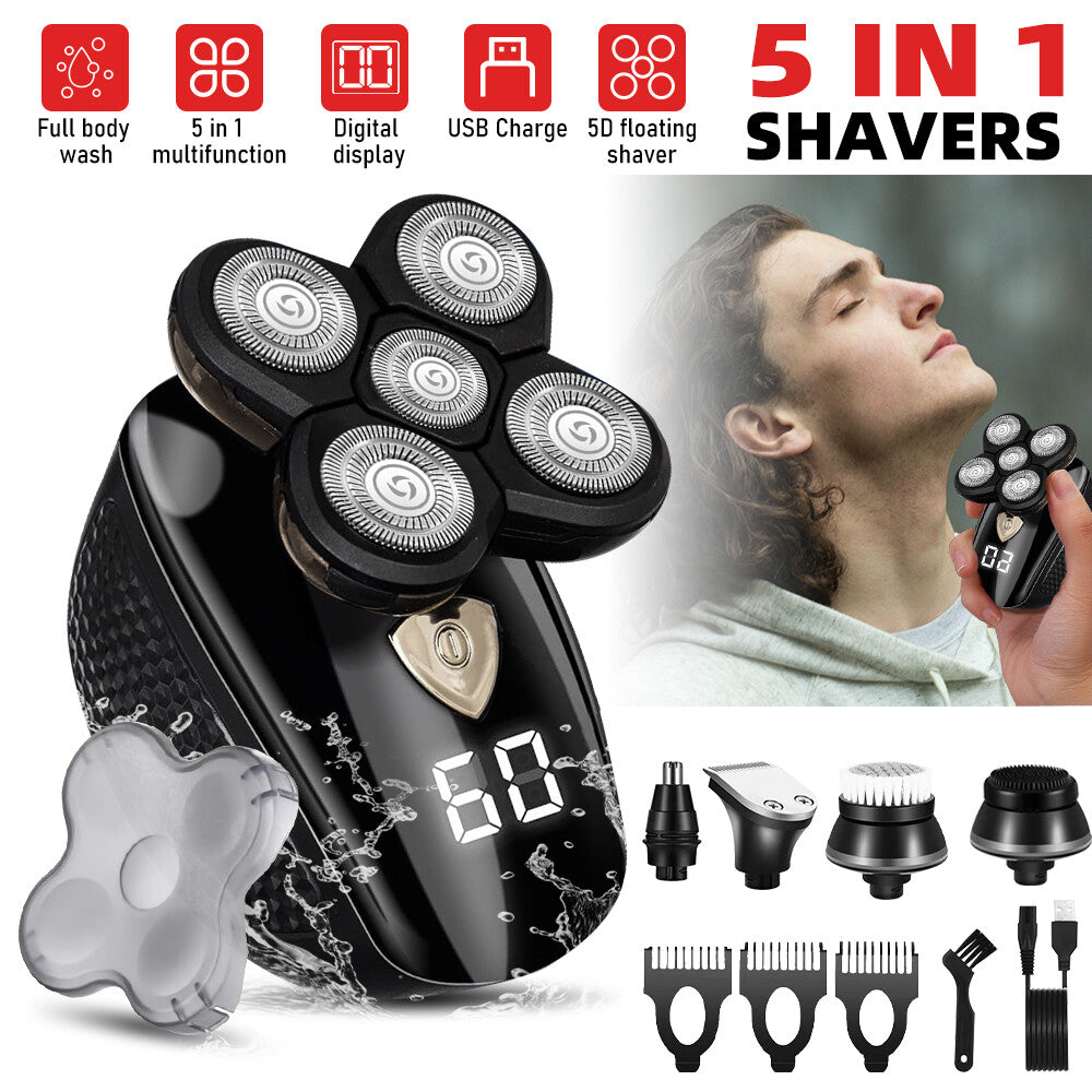 Electric Shaver for Men Wet & Dry Head & Beard Razor with 5 Attachments