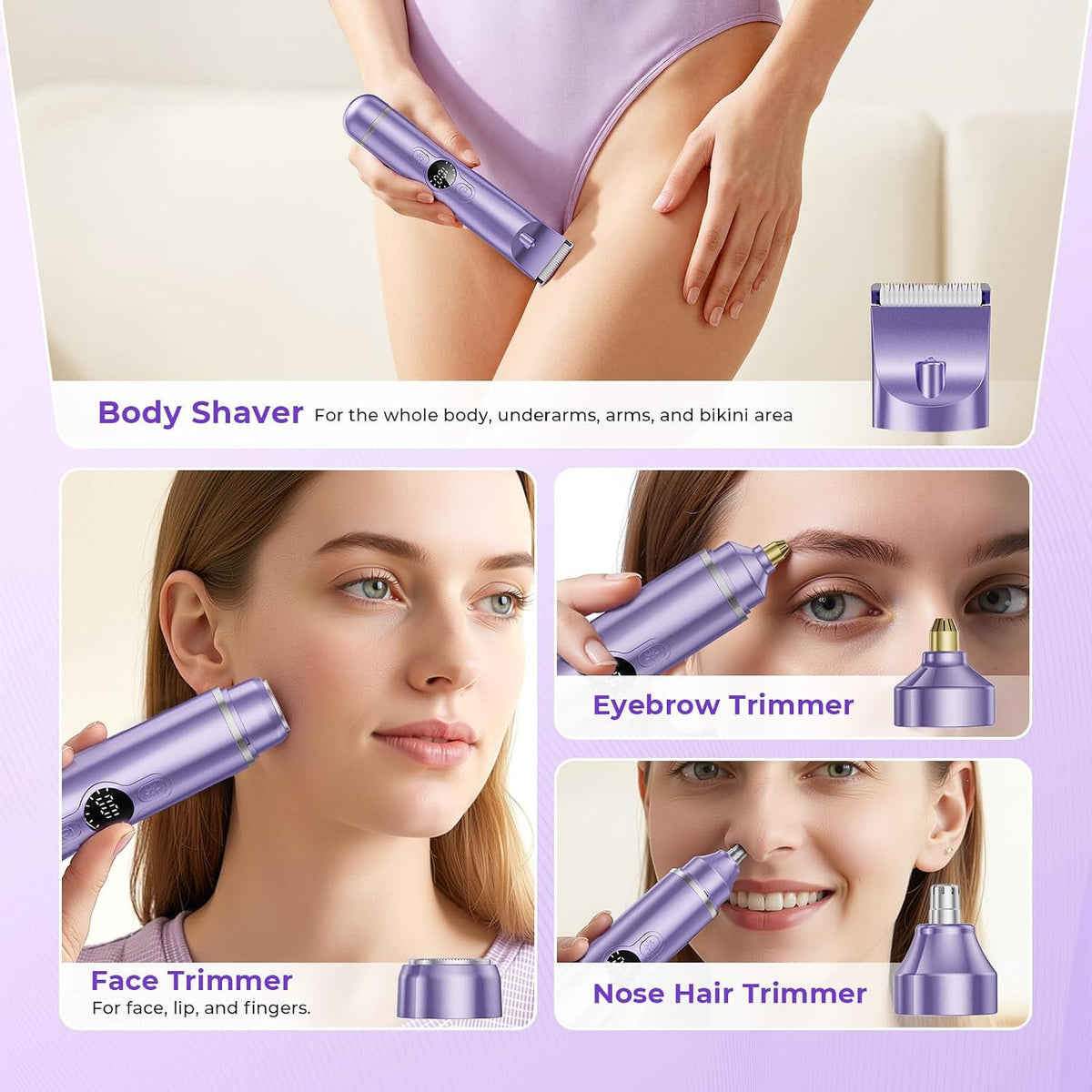 4-in-1 Bikini Trimmer & Electric Razor for Women Wet Dry Dual Head