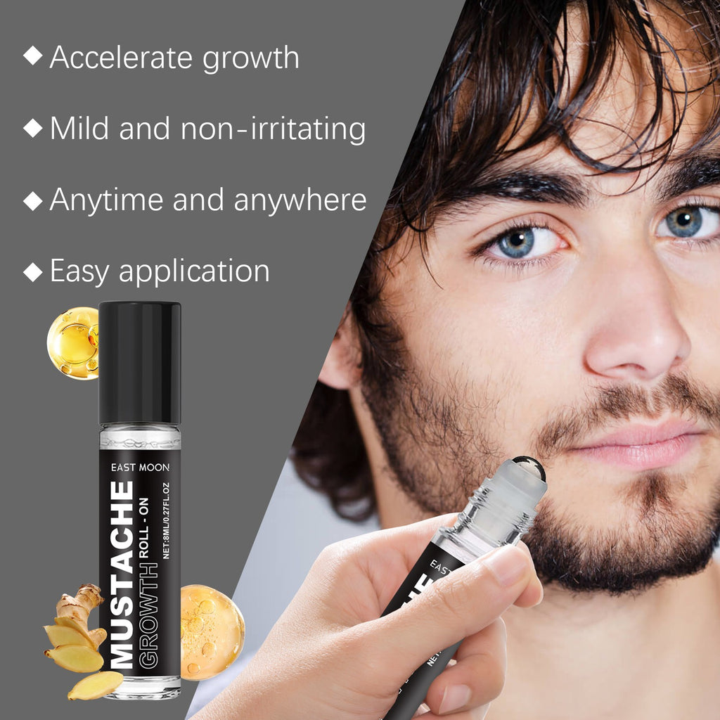 Beard Growth Serum Roll-On for Men - Thickening Oil Treatment with Natural Oils