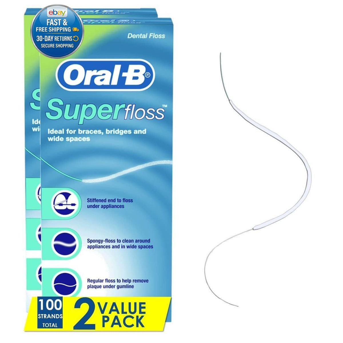 Dental Floss for Braces - Super Pre-Cut 50 Count Pack of 2 with Floss Threader