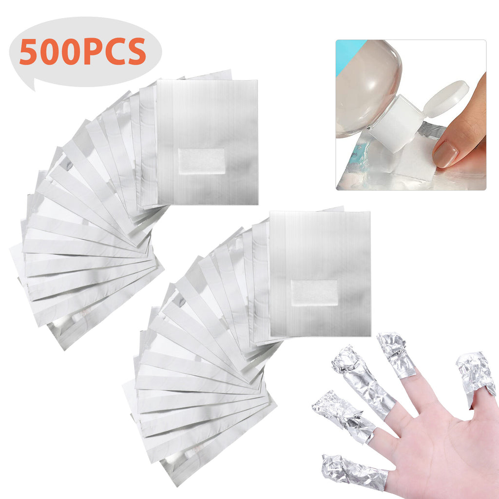 500PCS Nail Foil Wraps for Gel Polish Removal with Cotton Pads