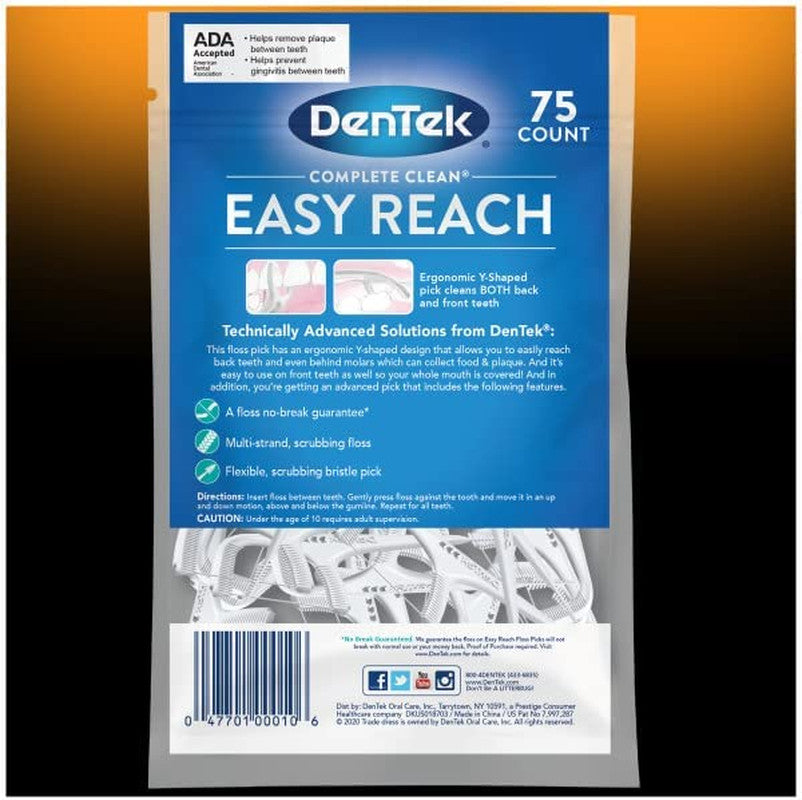 Dental Floss Picks Complete Clean 75 Count Pack of 2 - Easy Reach Back Teeth