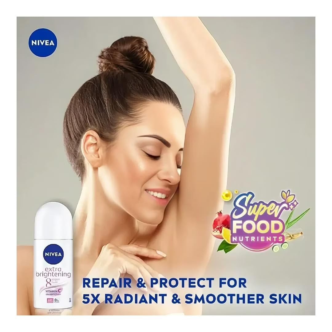 NIVEA Extra Brightening Roll-On Deodorant Pack of 3 - Long-Lasting Freshness