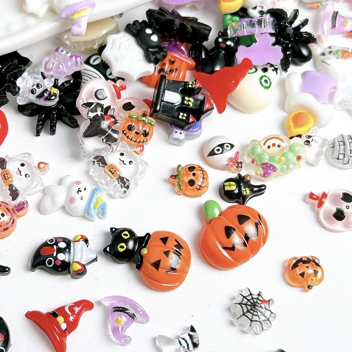Halloween Nail Charms Set 60 Pcs Ghost & Pumpkin Gems for Nail Art