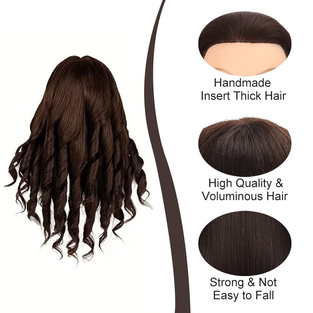 Human Hair Mannequin Head for Hair Styling Practice, Dark Brown, 26-28 Inch