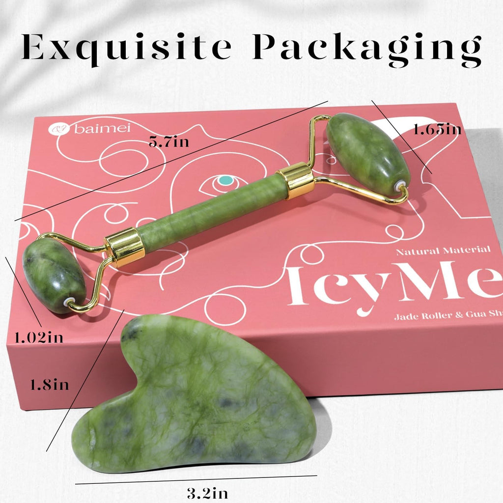 Facial Gua Sha and Jade Roller Set for Skin Tightening and Puffiness Reduction