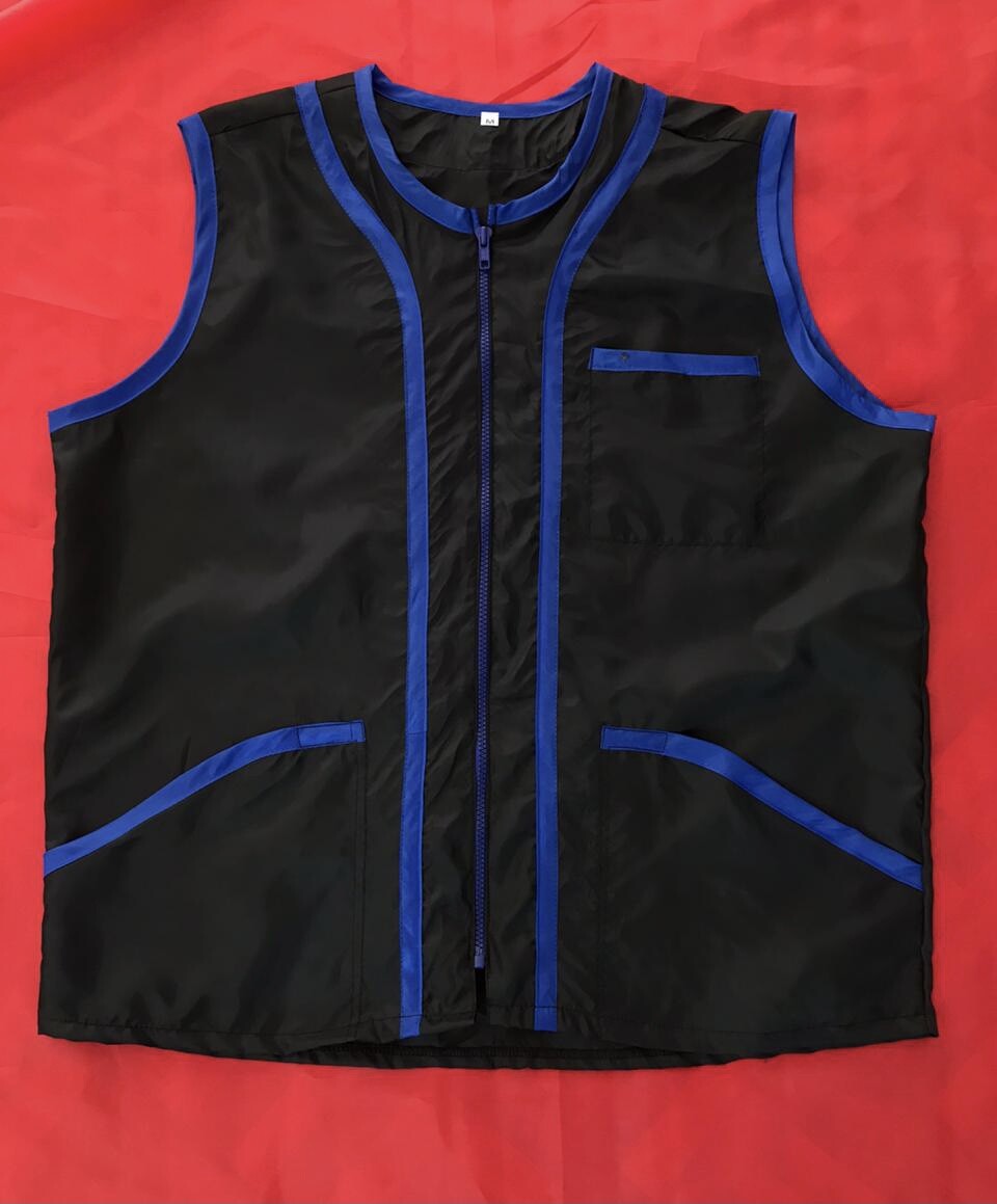 Unisex Professional Barber Vest Jacket Ultra Lightweight Hair-Resistant Black with Blue Strip