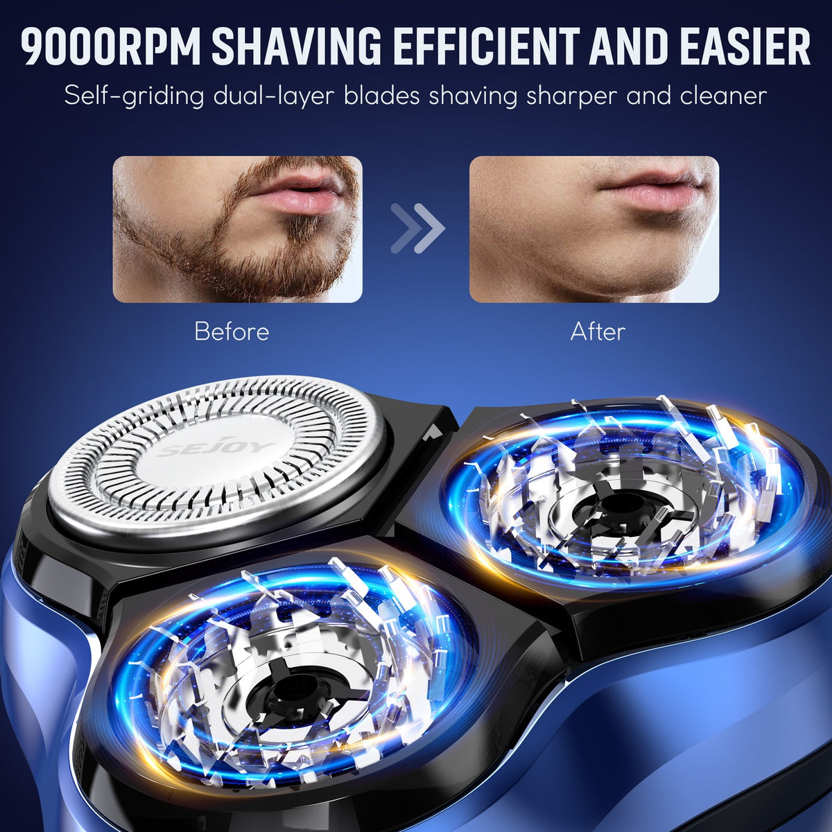 Men's 3D Rotary Electric Shaver with Pop-up Trimmer, Fast Charging