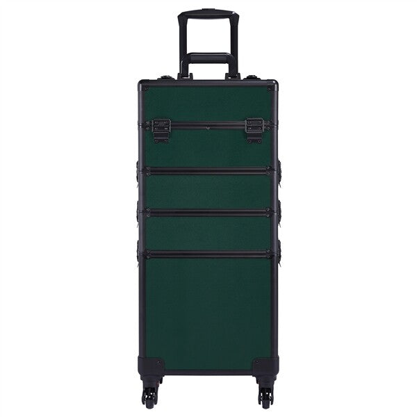 Aluminum 4-in-1 Professional Trolley Makeup Train Case Dark Green