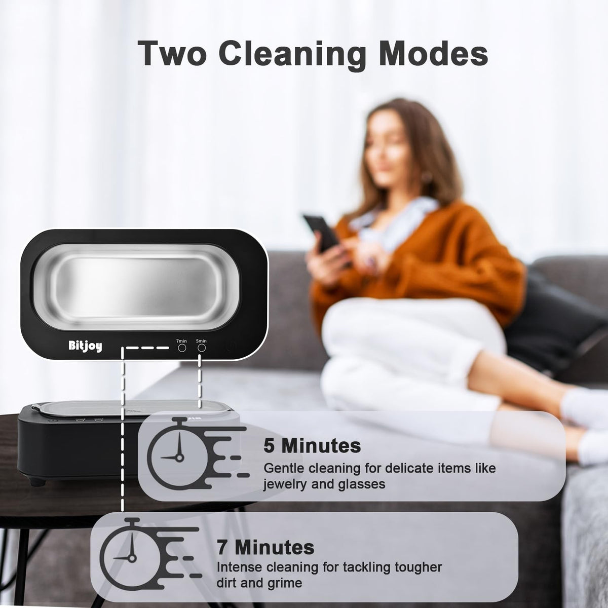 Ultrasonic Jewelry Cleaner with 48KHz Power, 12oz Tank for Gems and Glasses