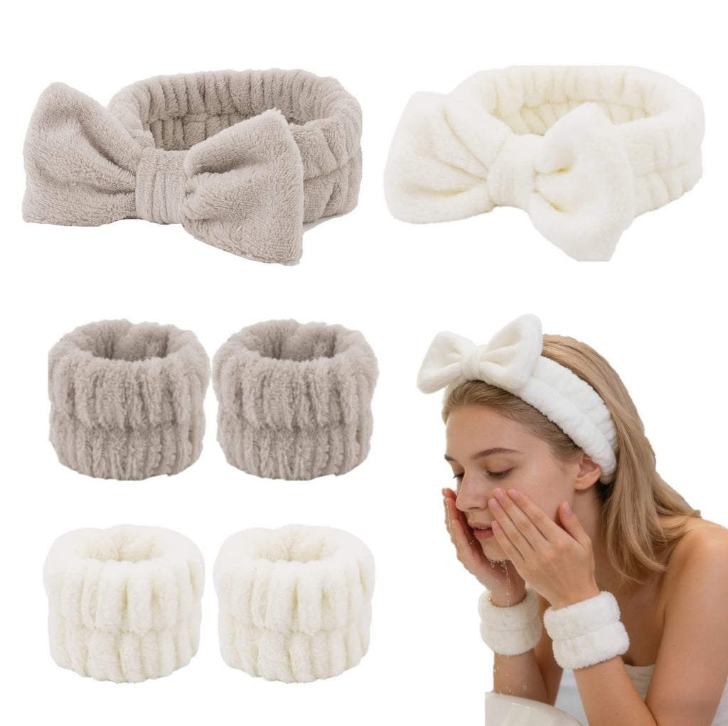 Spa Headband and Wristband Set - Soft Microfiber, Absorbent, Adjustable Fit
