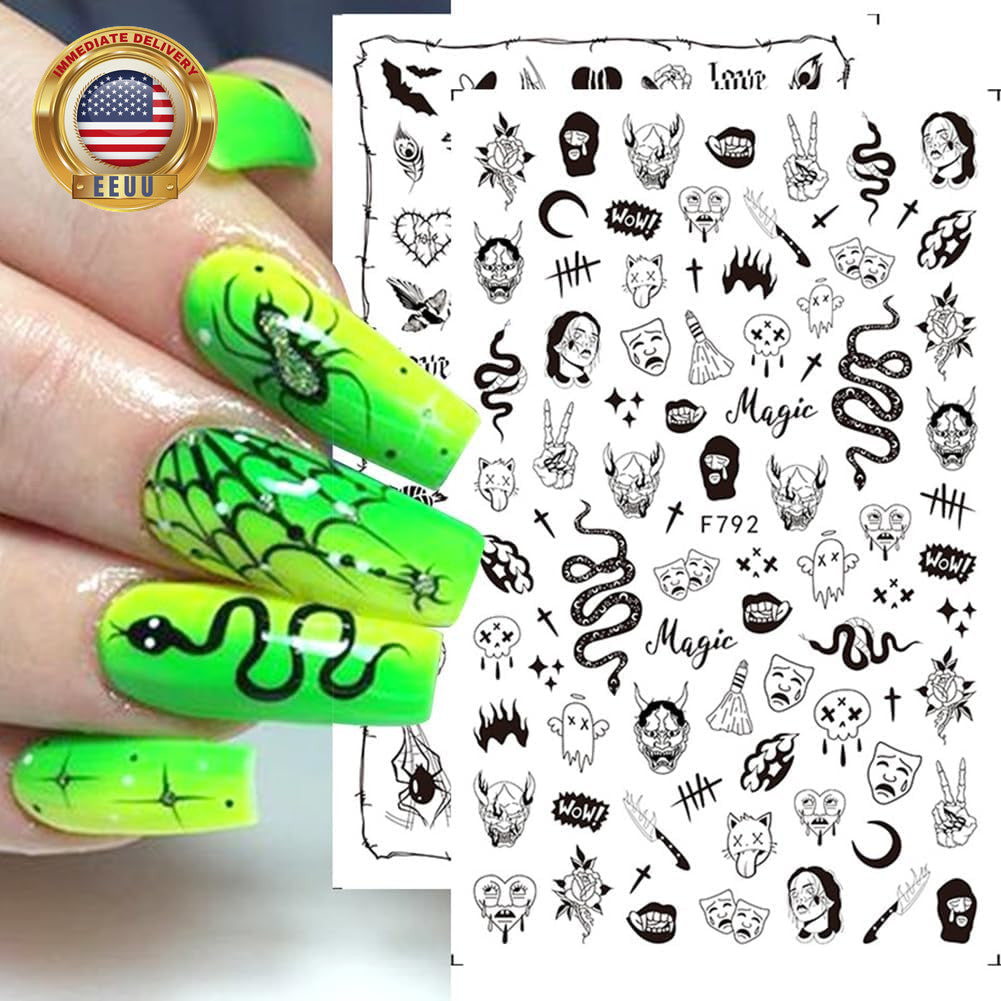 Halloween Gothic 3D Nail Stickers Set - Self-Adhesive Horror Nail Decals