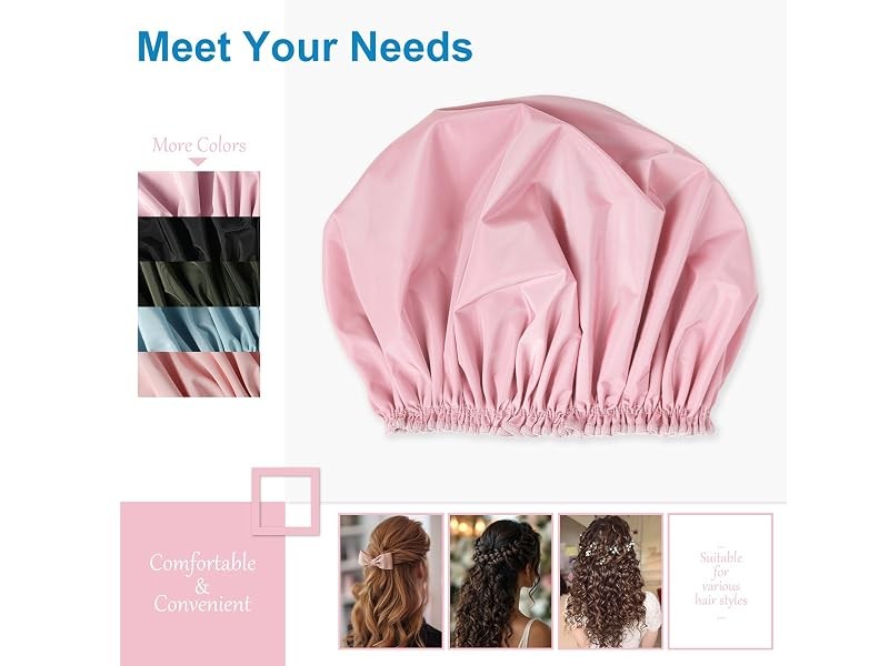 Waterproof Double Layer Shower Cap for Women - Reusable Hair Protector