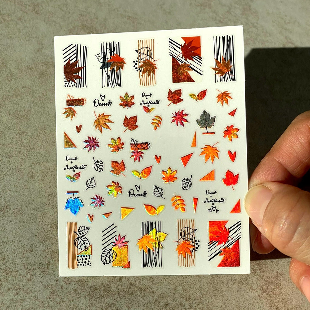 Autumn Leaves Nail Stickers - Fall Laser Nail Art Decals for Manicure