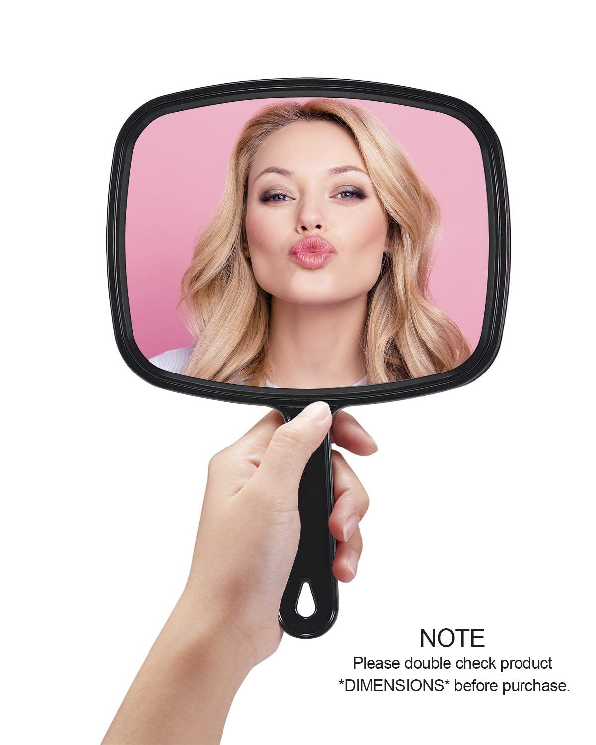 Hand Mirror with Large Reflection Surface for Hairdressing and Personal Use — Black, 10.3L x 7.4W