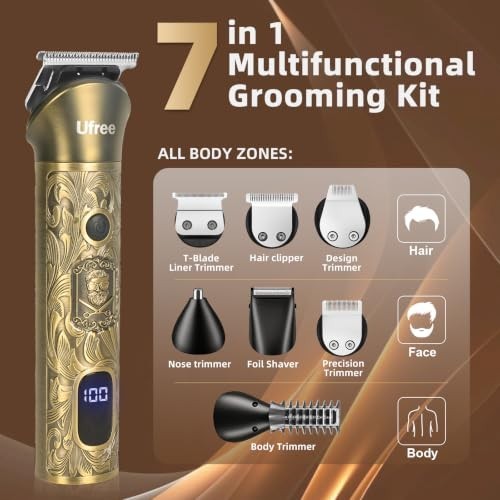 Professional Men's Beard Trimmer Kit with Adjustable Comb & Cordless Rechargeable Razor
