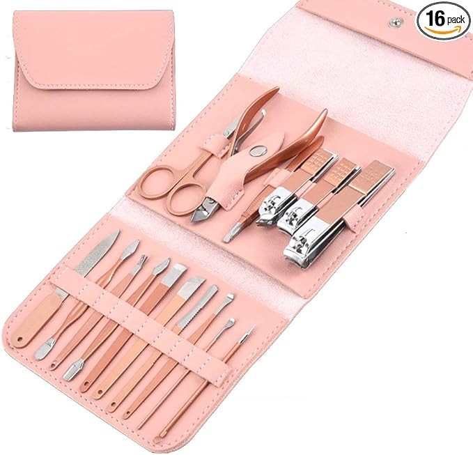 16-Piece Stainless Steel Nail Clipper & Manicure Set with Storage Case