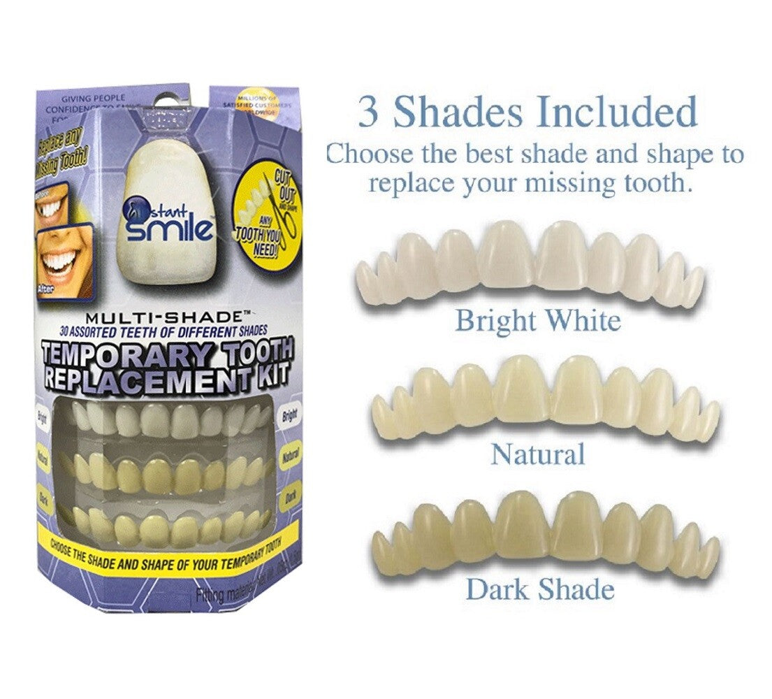 Temporary Tooth Replacement Kit 3 Shades - 30 Teeth, Fitting Beads & Tools