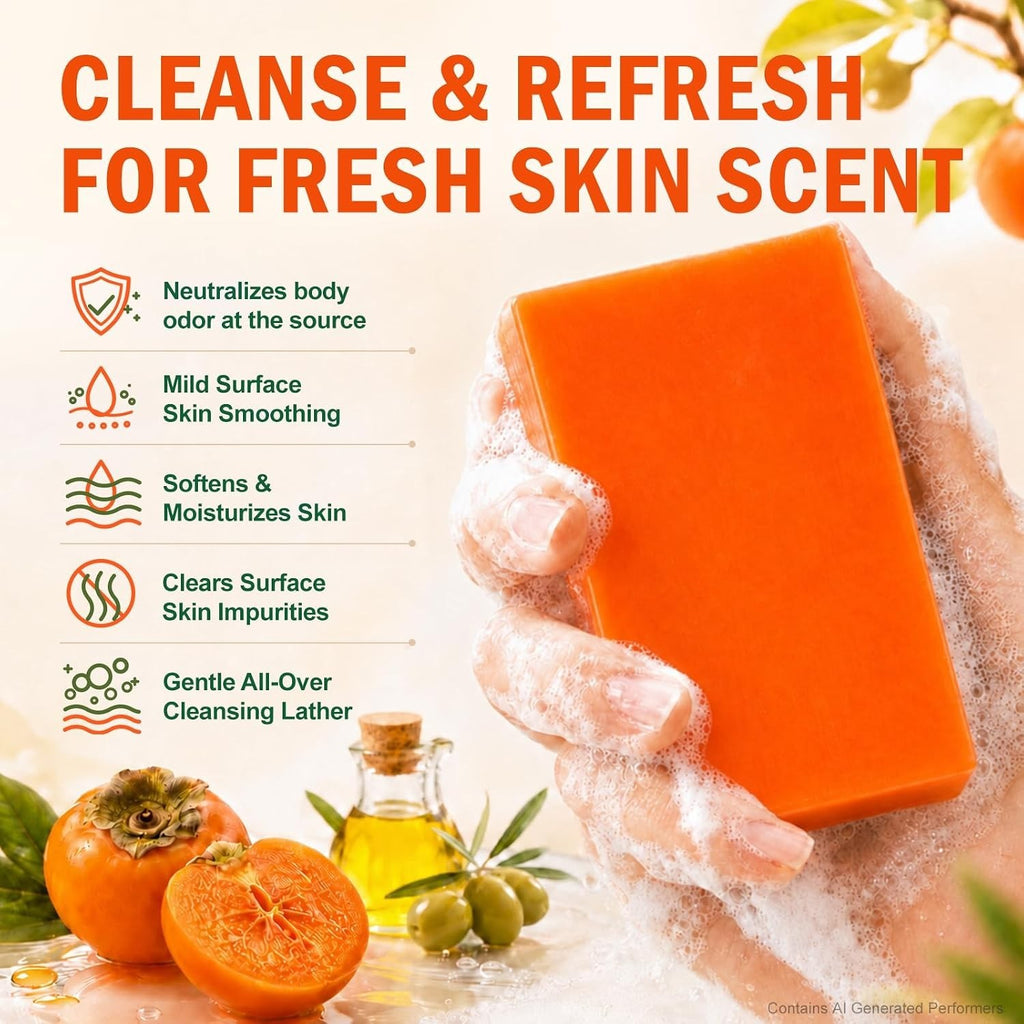 Natural Persimmon Soap Bars 80g Pack - Gentle, Hydrating Full-Body Cleanser