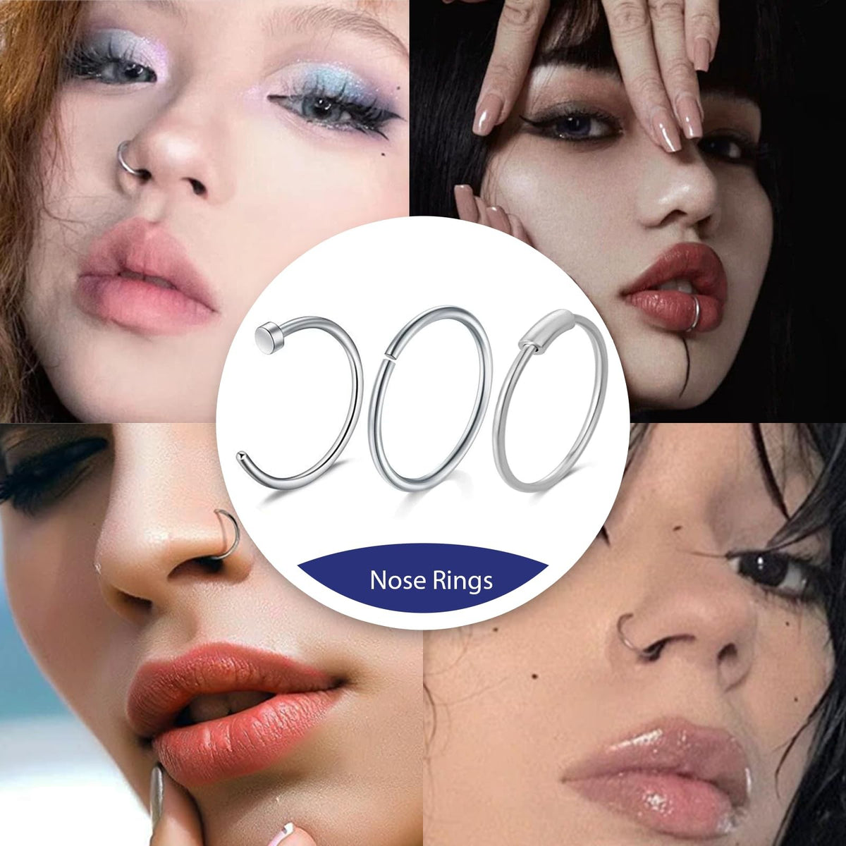 Nose Piercing Kit 20G/18G Set with Rings, Nails & Needles - Stainless Steel