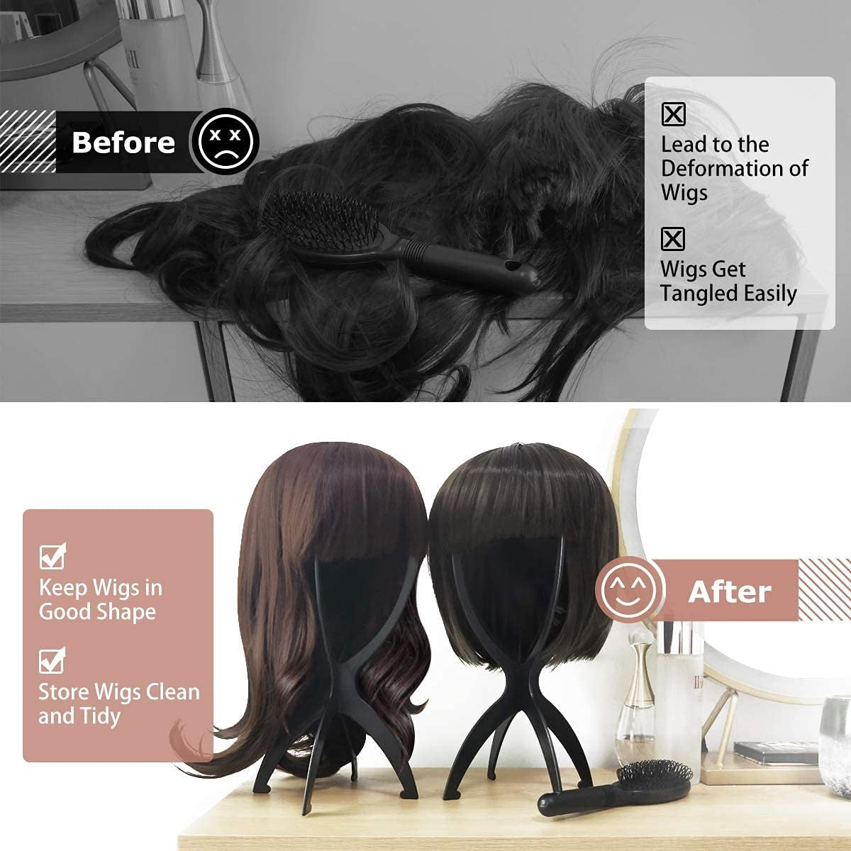Wig Stand 14.2 Inch Collapsible Holder for Short Wigs - 3 Pack