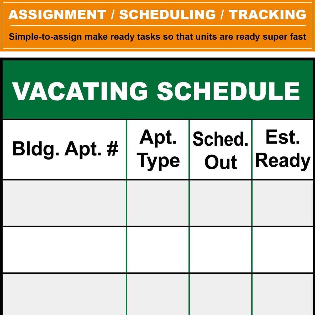 Large Dry Erase Whiteboard for Property Management 36x45 Inch Schedule & Checklist Board