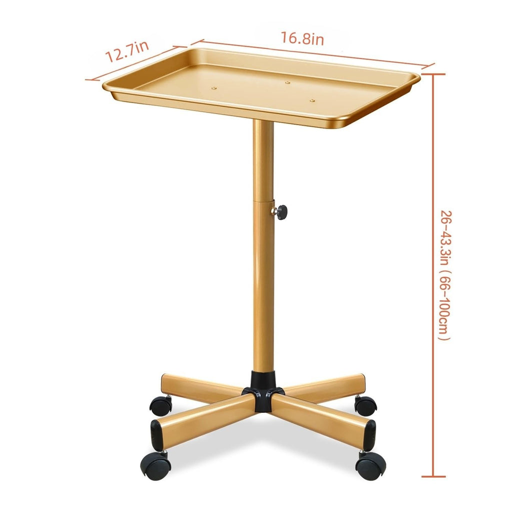 Rolling Salon Service Tray Aluminum with Adjustable Height & Smooth Wheels