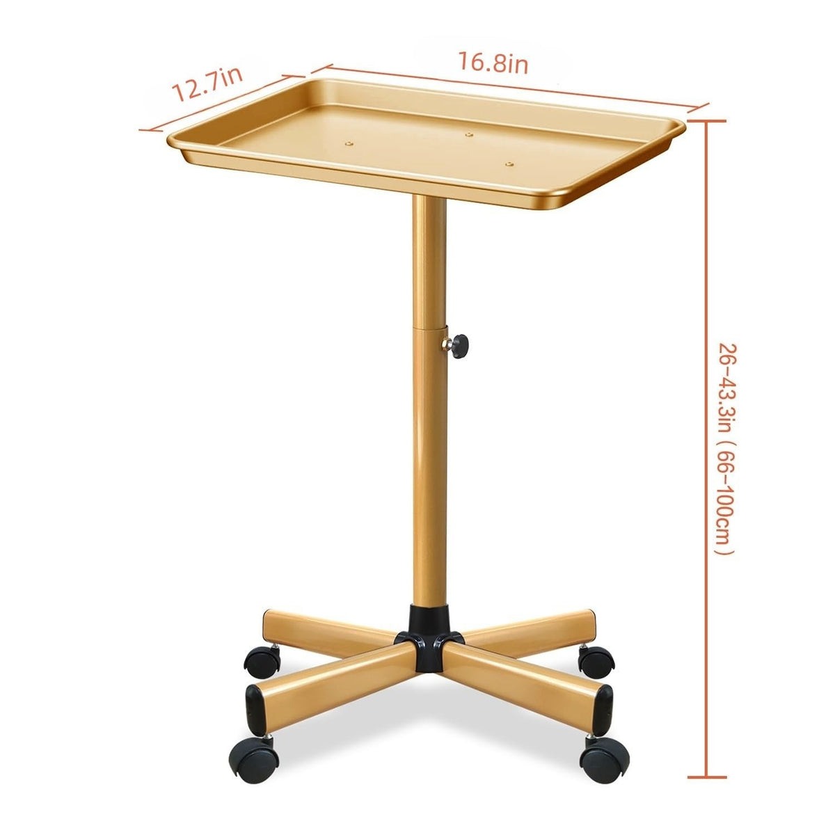 Rolling Salon Service Tray Aluminum with Adjustable Height & Smooth Wheels