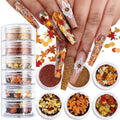 Fall Leaves Nail Art Glitter Set - 6 Boxes Gold Red Yellow Sequins for Nails