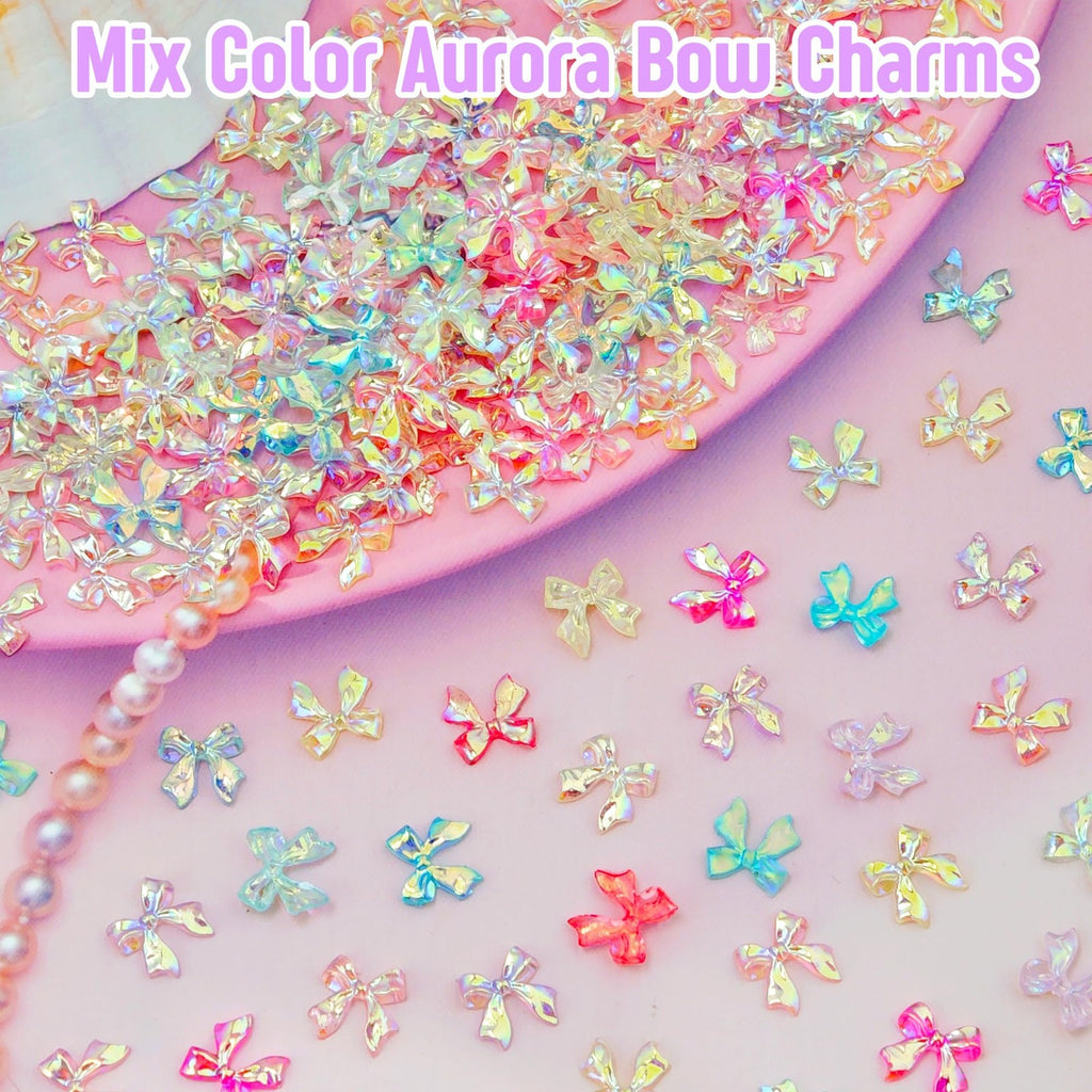 200PCS Bow Nail Charms Resin 3D Nail Art Decorations for Manicure