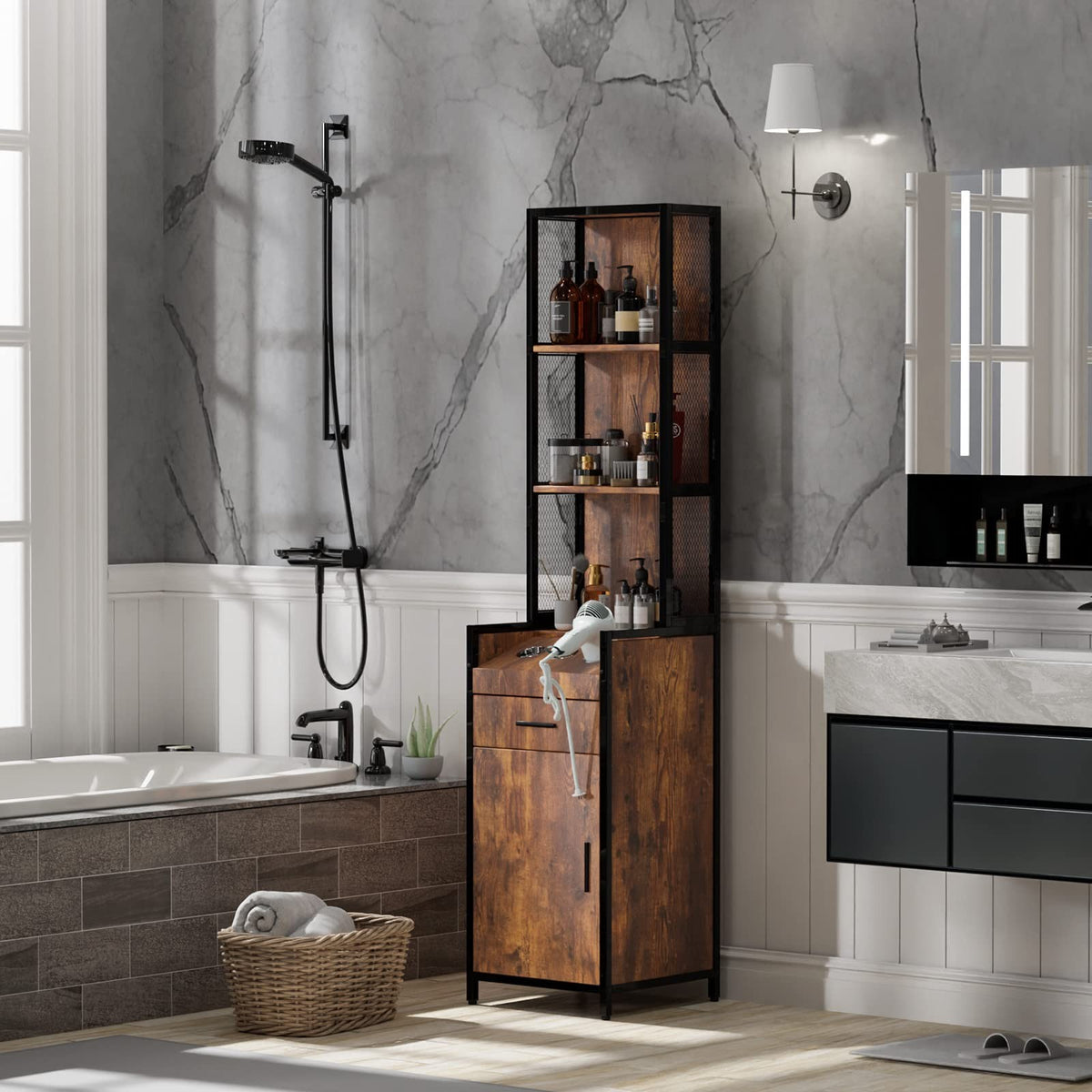 Salon Storage Station with 3 Tier Shelf and Tool Holders for Mobile Stylist