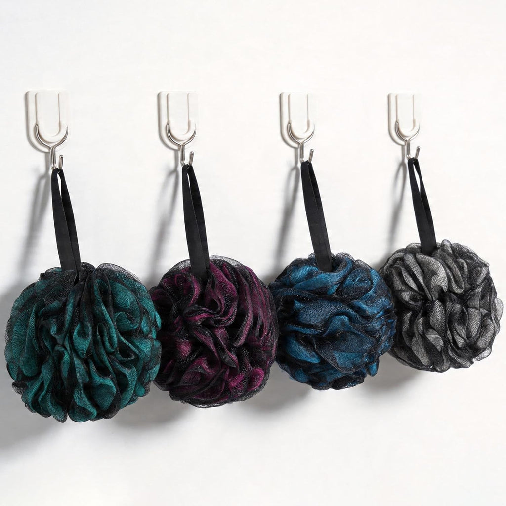 Extra Large Bath Loofah Sponge Set of 6 - Exfoliating Mesh Poufs for Shower