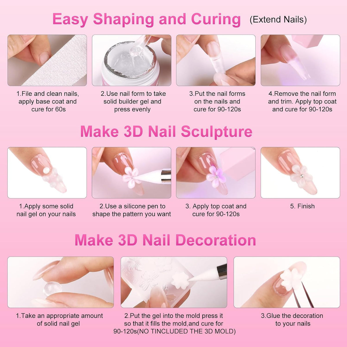 3D Nail Sculpting Gel Kit for Nail Art & Extensions - White & Clear