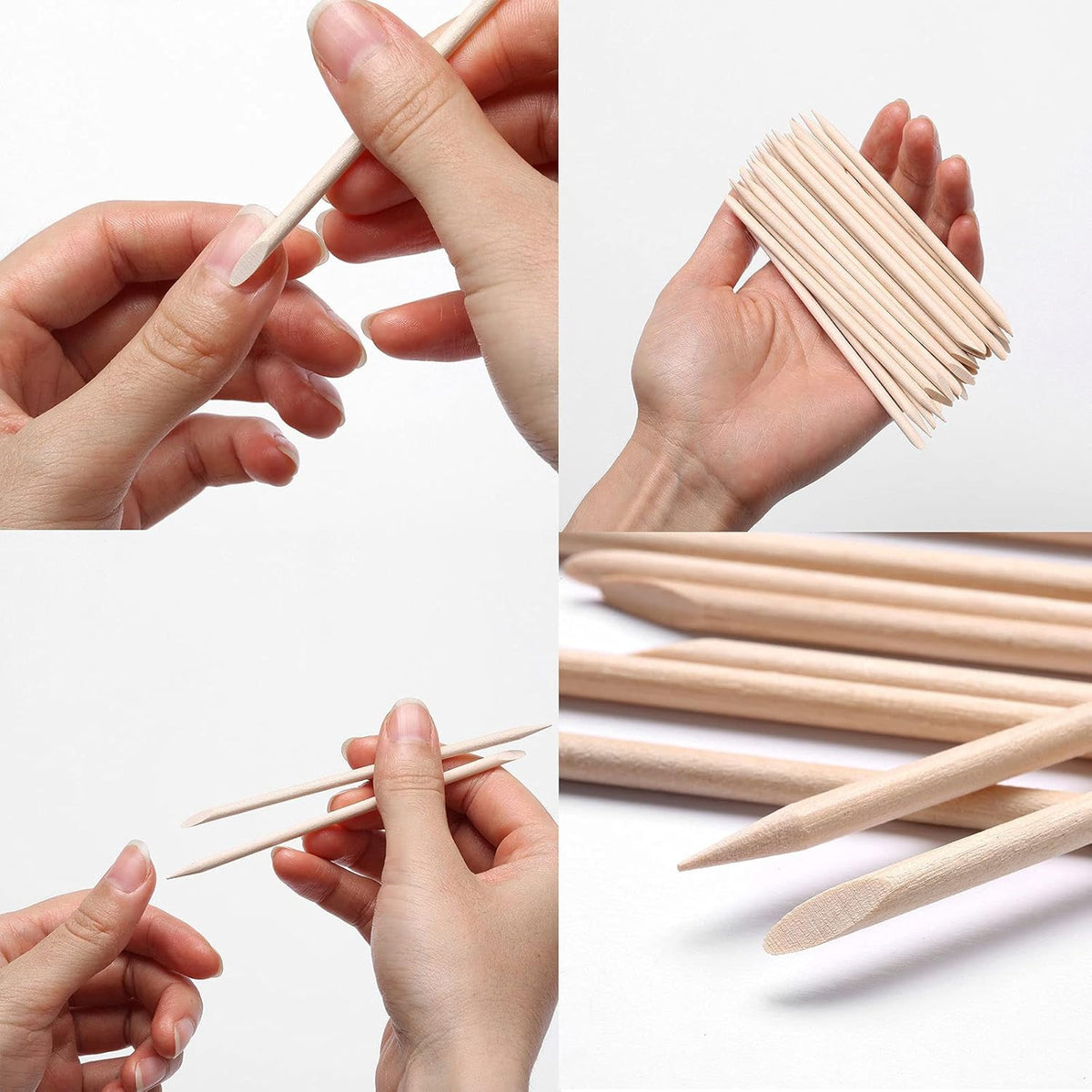 100Pcs Natural Orange Wood Nail Sticks Double Sided Cuticle Pusher