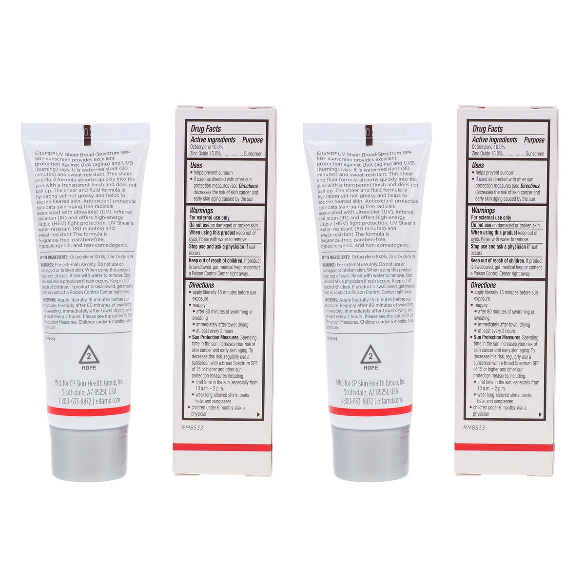 2 Pack EltaMD UV Sheer Broad Spectrum SPF 50+ Facial Sunscreen 1.7 oz