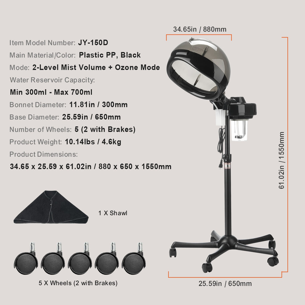 Professional Hair Steamer with Ionic & Multiple Mist Modes - 11.81 Inch Hood, Adjustable Height