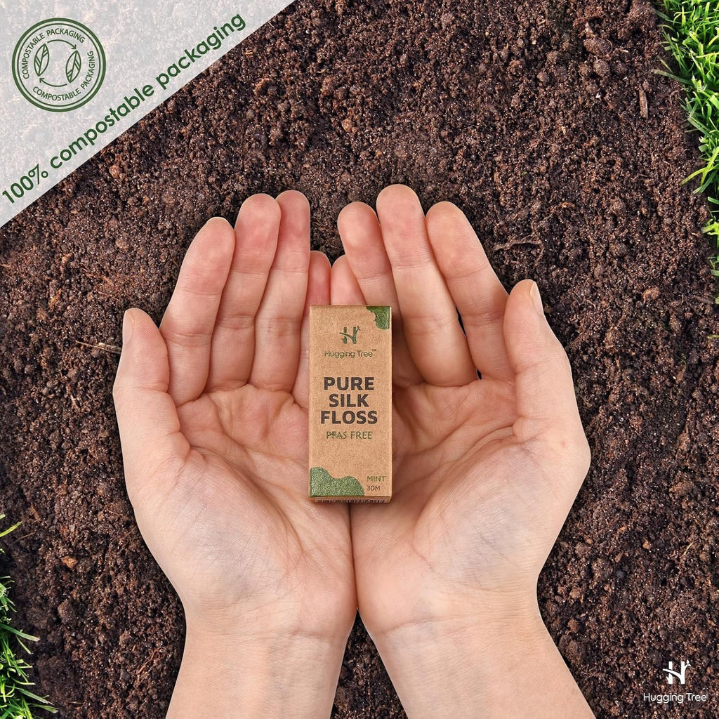 Natural Silk Dental Floss with Reusable Glass Dispenser - Eco-Friendly, Biodegradable, Zero Waste
