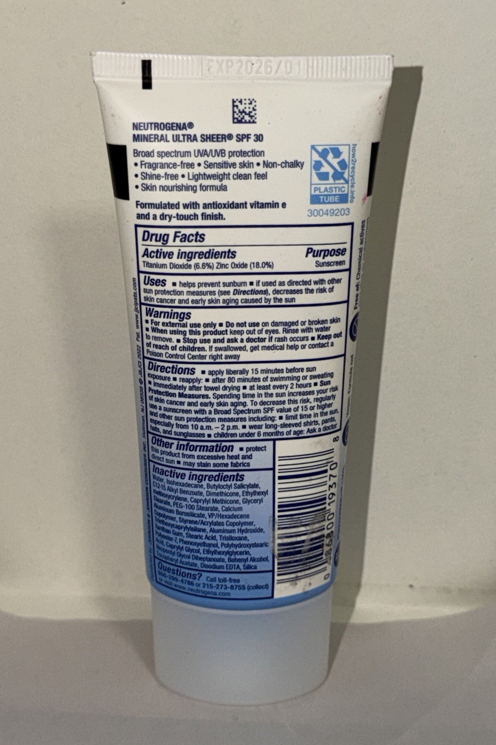 Neutrogena UltraSheer Mineral Sunscreen SPF 30 Dry-Touch Lotion 3 oz