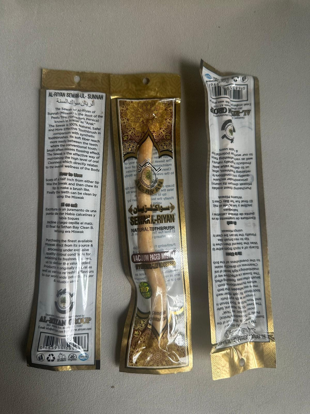 Natural Siwak Miswak Toothbrush 3 Pack - Organic, Eco-Friendly, Vacuum Sealed
