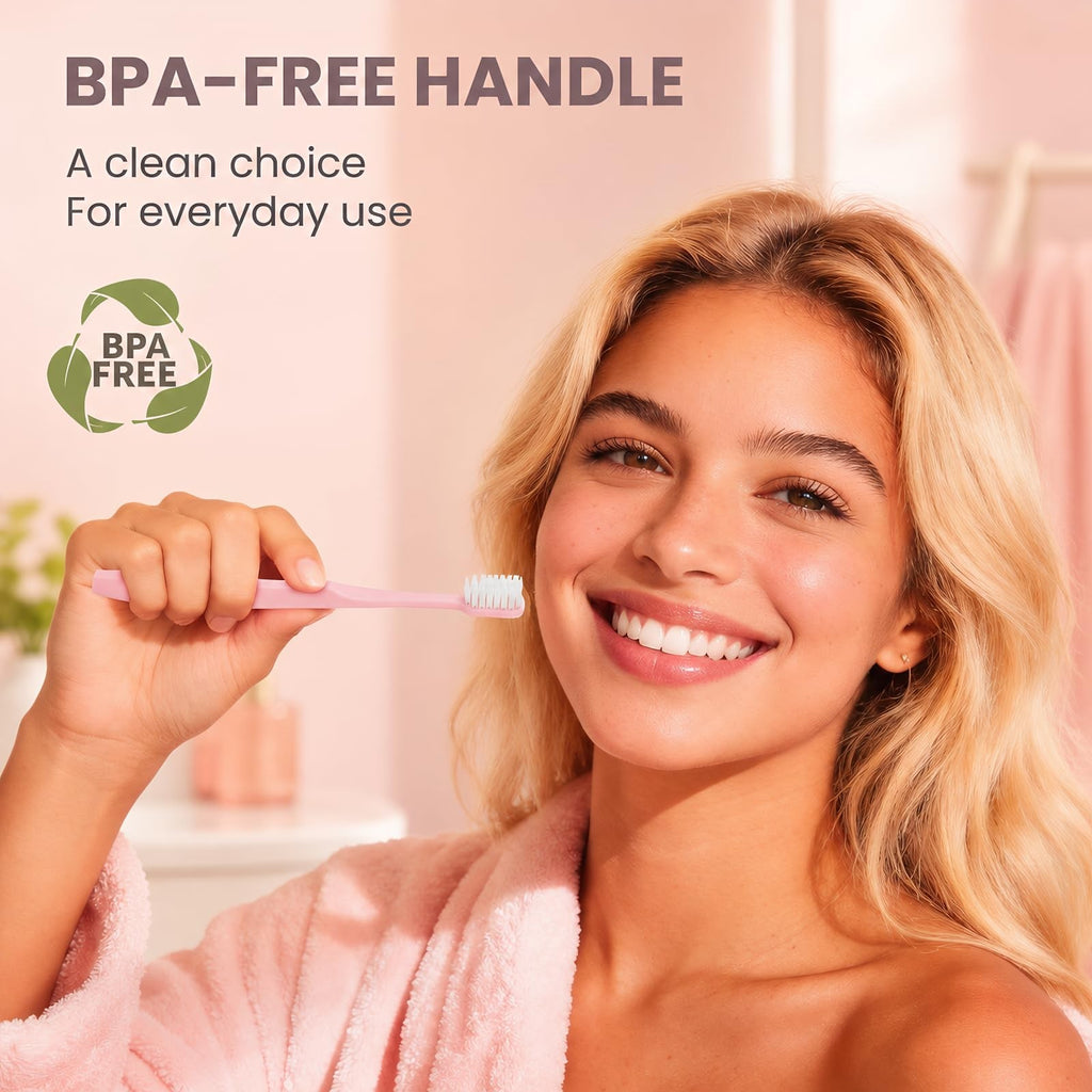 Extra Soft Manual Toothbrushes for Adults - Ultra Dense Nano Bristles, 5-Pack Pink