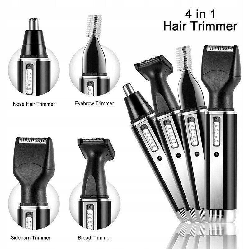 4-in-1 Rechargeable Beard Nose Ear Hair Trimmer Set - Waterproof
